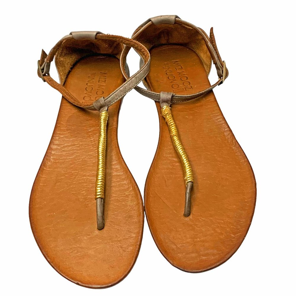 Miz Mooz Inuovo Collection Caspian Gold Braided Thong Leather Sandal